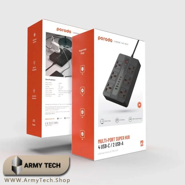 چندراهی برق پورودو pdfwch0093mbk 3000w 3m پرودو Porodo